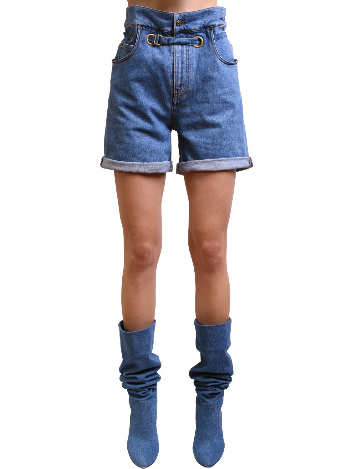 PHILOSOPHY DI LORENZO SERAFINI BELTED COTTON DENIM SHORTS,71I4TE041-MJK10