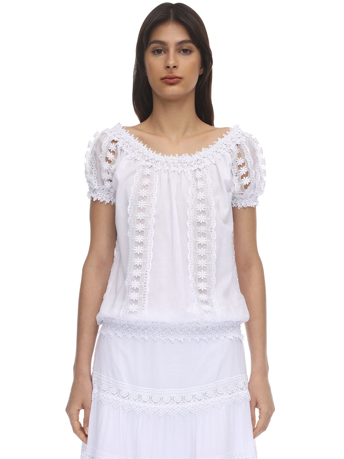 Charo Ruiz Maca Embellished Cotton Lace Top In White