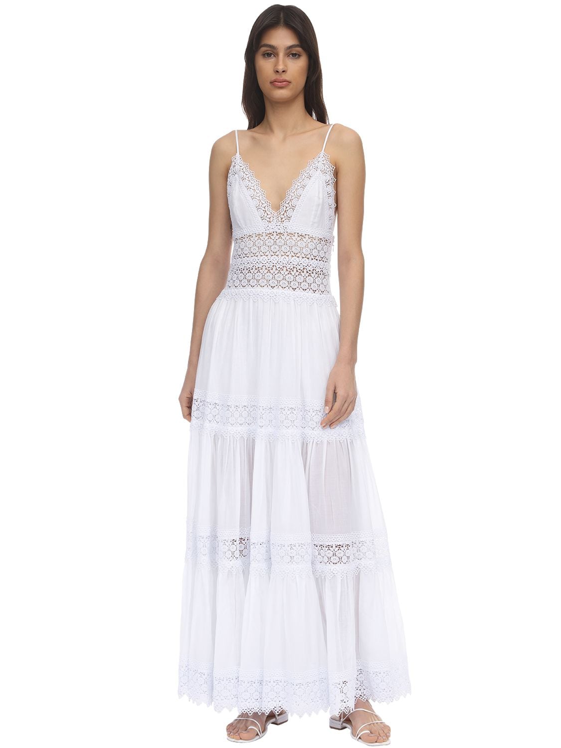 Charo Ruiz Cindy Lace & Cotton Maxi Dress In White | ModeSens