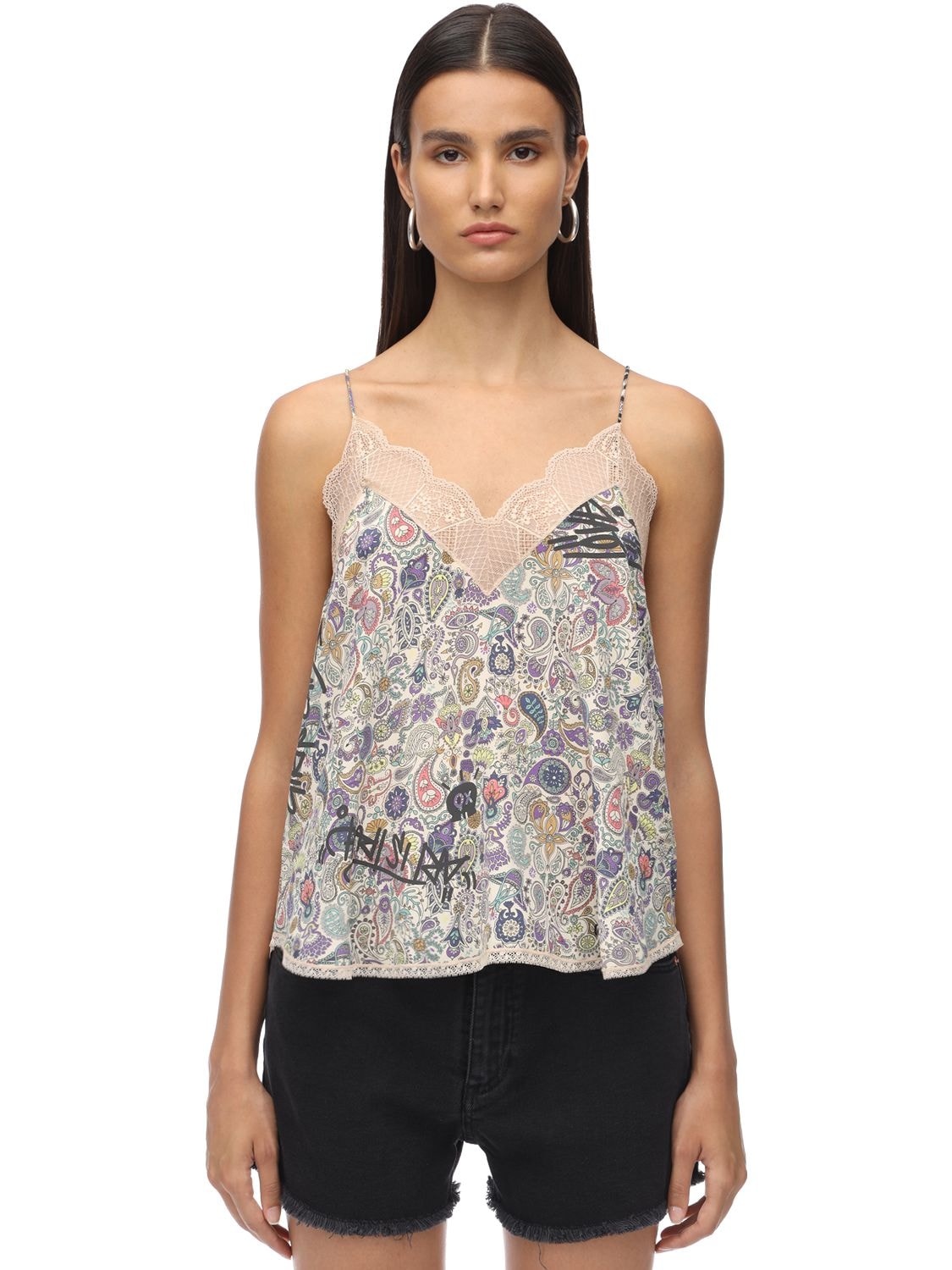 ZADIG & VOLTAIRE LACE & STRETCH MUSLIN CAMISOLE TOP,71I4XT034-RUNSVQ2