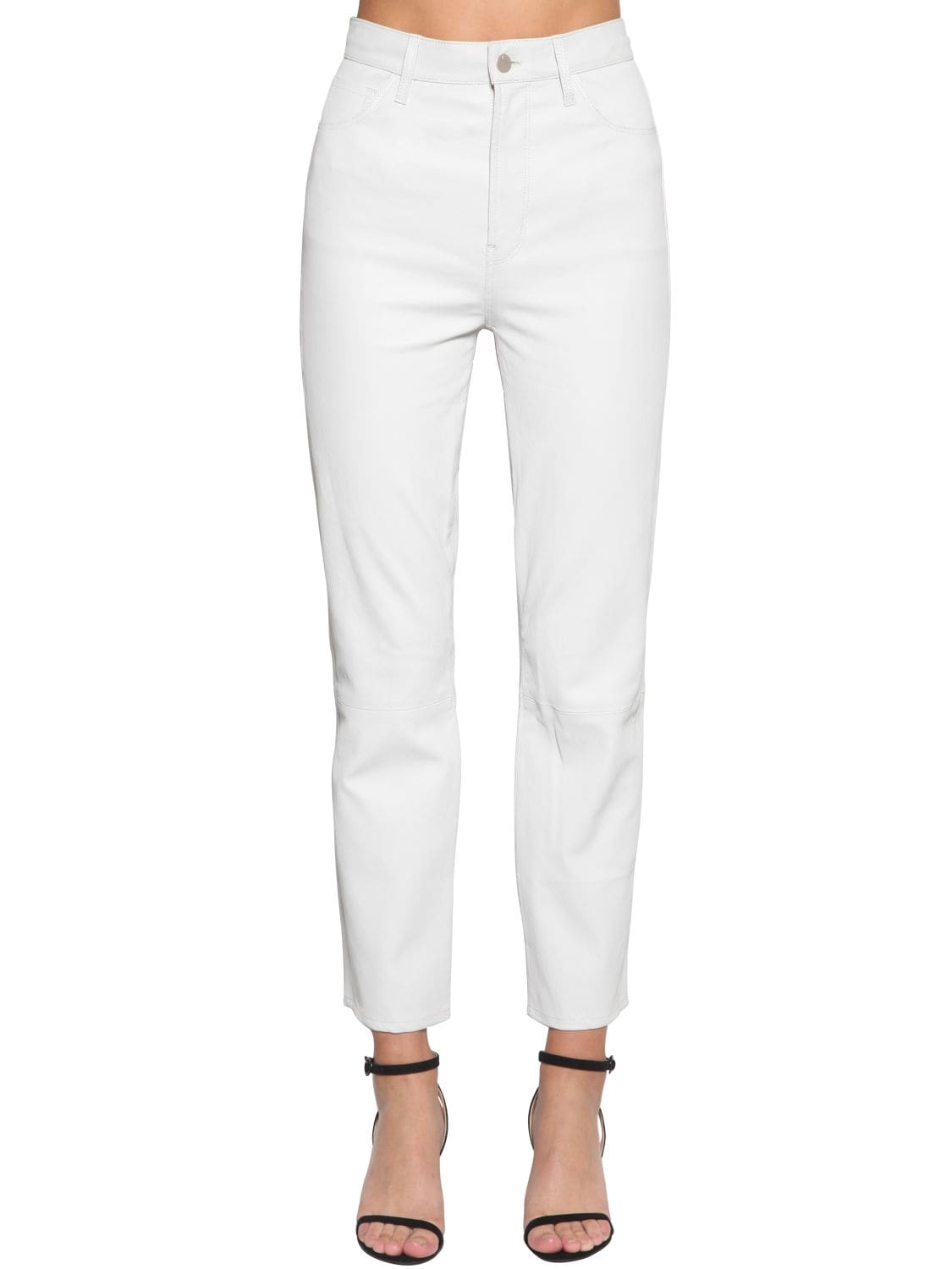 J Brand Jules High Rise Straight Leather Pants In White