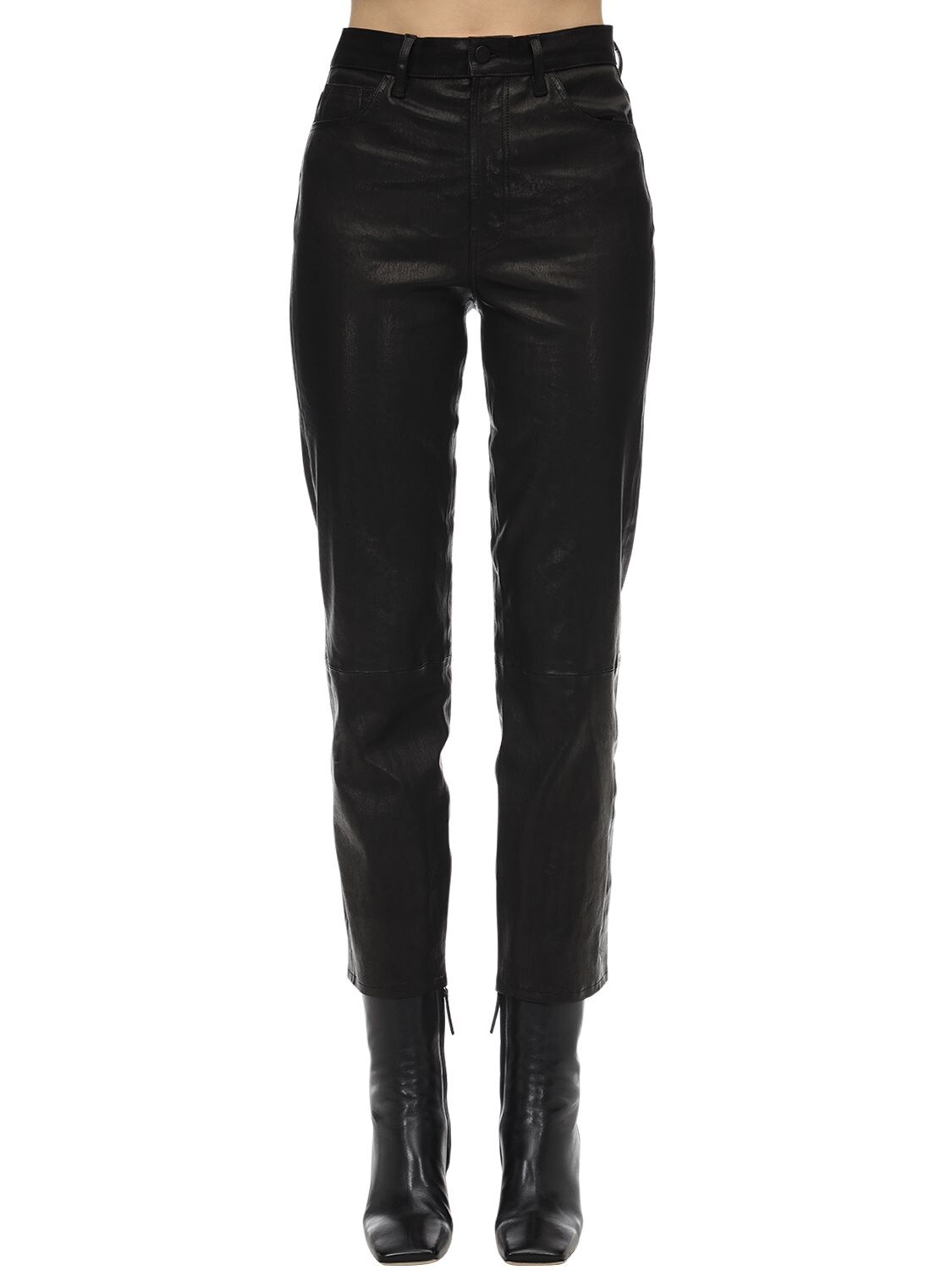 J Brand Jules High Rise Straight Leather Pants In Black