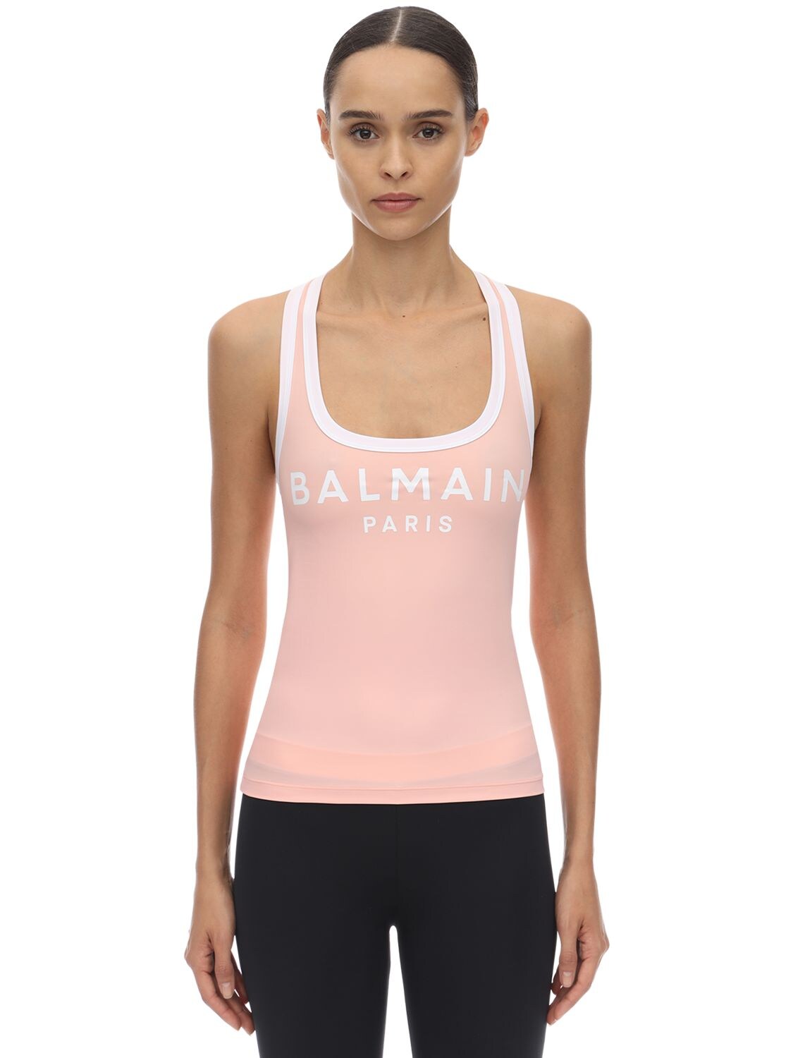 Balmain Logo Print Lycra Tank Top In Pink
