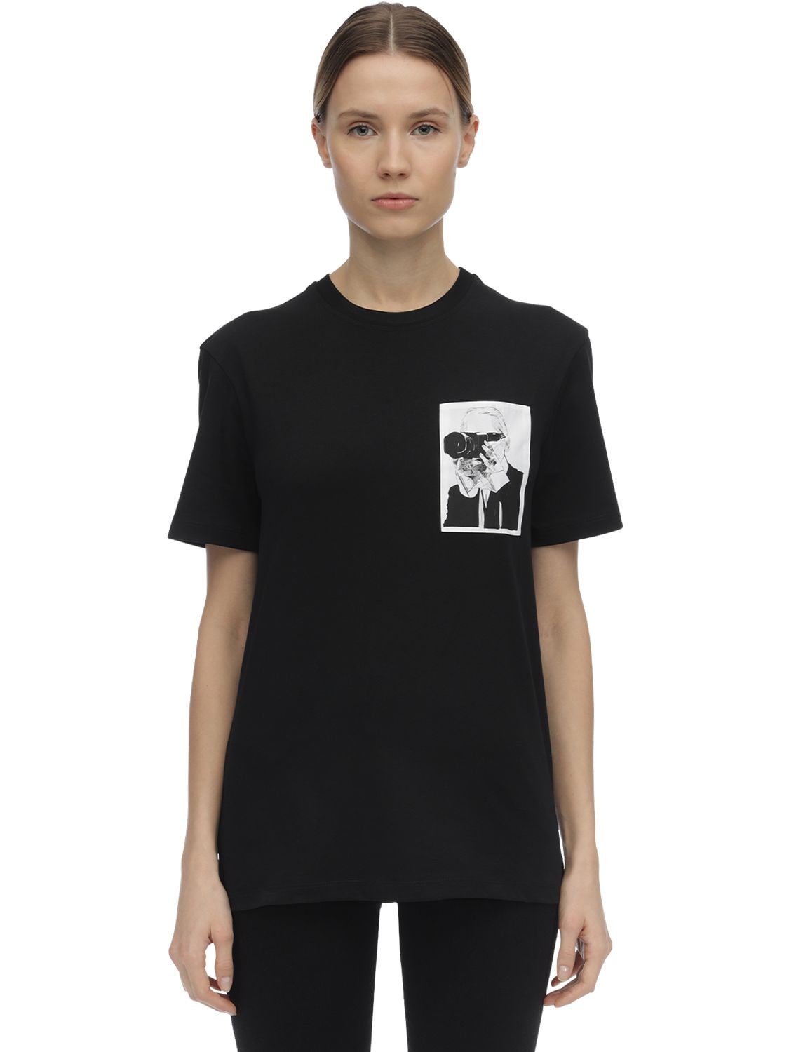 KARL LAGERFELD PRINTED COTTON JERSEY T-SHIRT,71I4Y8013-OTK50