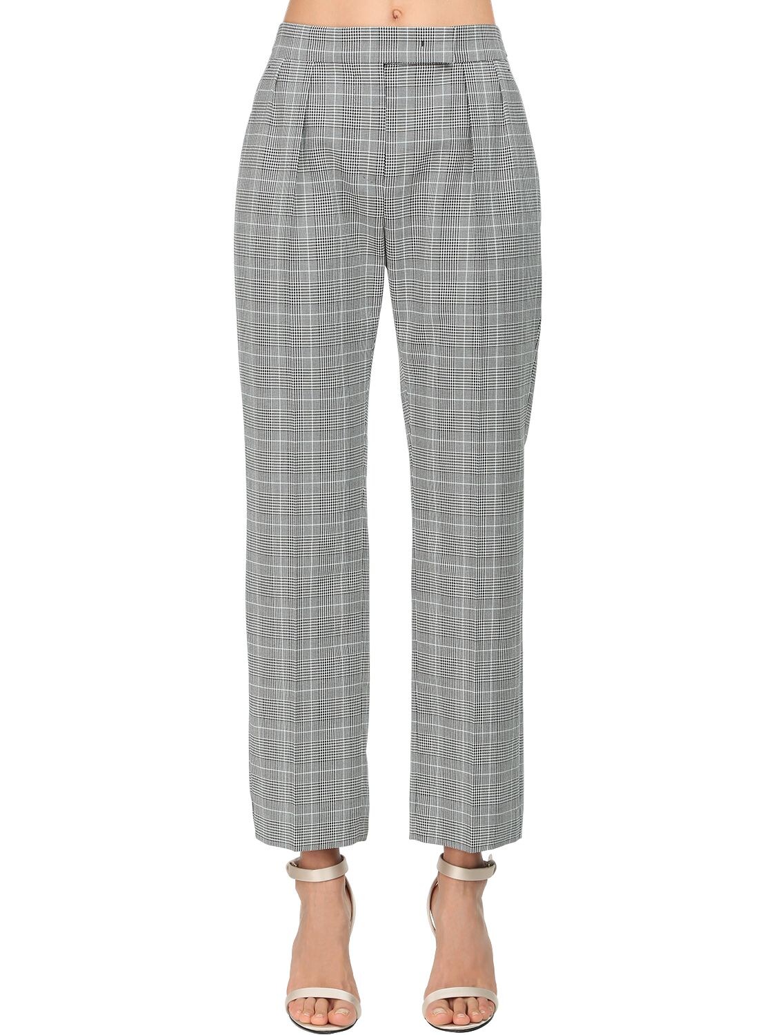 Max Mara Straight Cotton Prince Of Wales Trousers In Grey