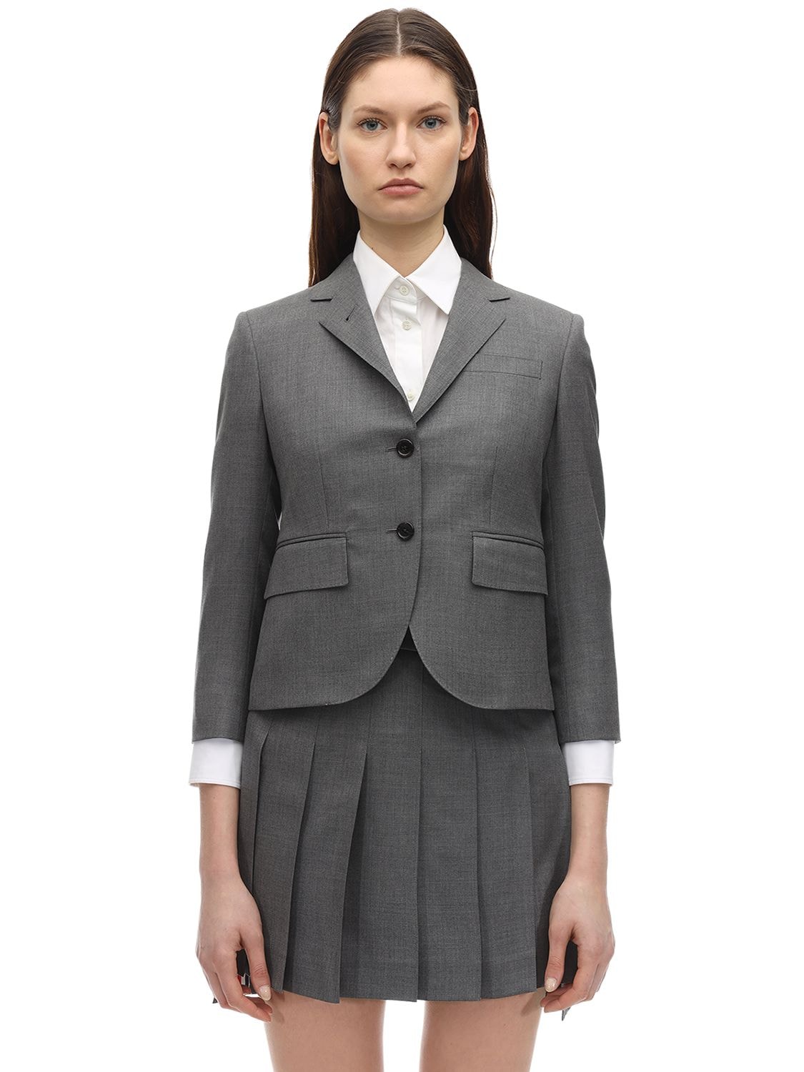 Thom Browne Cropped Wool Twill Jacket In Grey