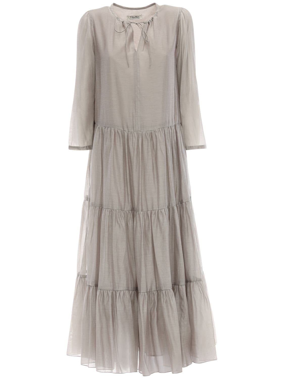 Ruffled Cotton & Silk Long Dress