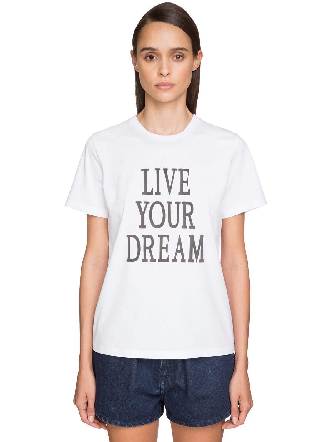 Alberta Ferretti 'live Our Dream' Cotton Jersey T-shirt In White,black