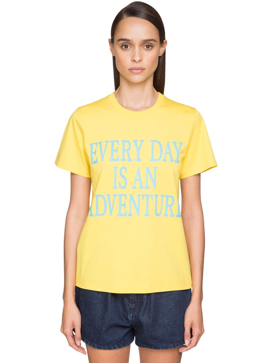 Alberta Ferretti Women's T-shirt Short Sleeve Crew Neck Round Everyday Is An Adventure In Yellow