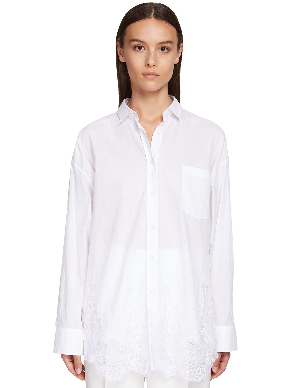 Ermanno Scervino Loose Cotton Poplin Shirt W/lace In White