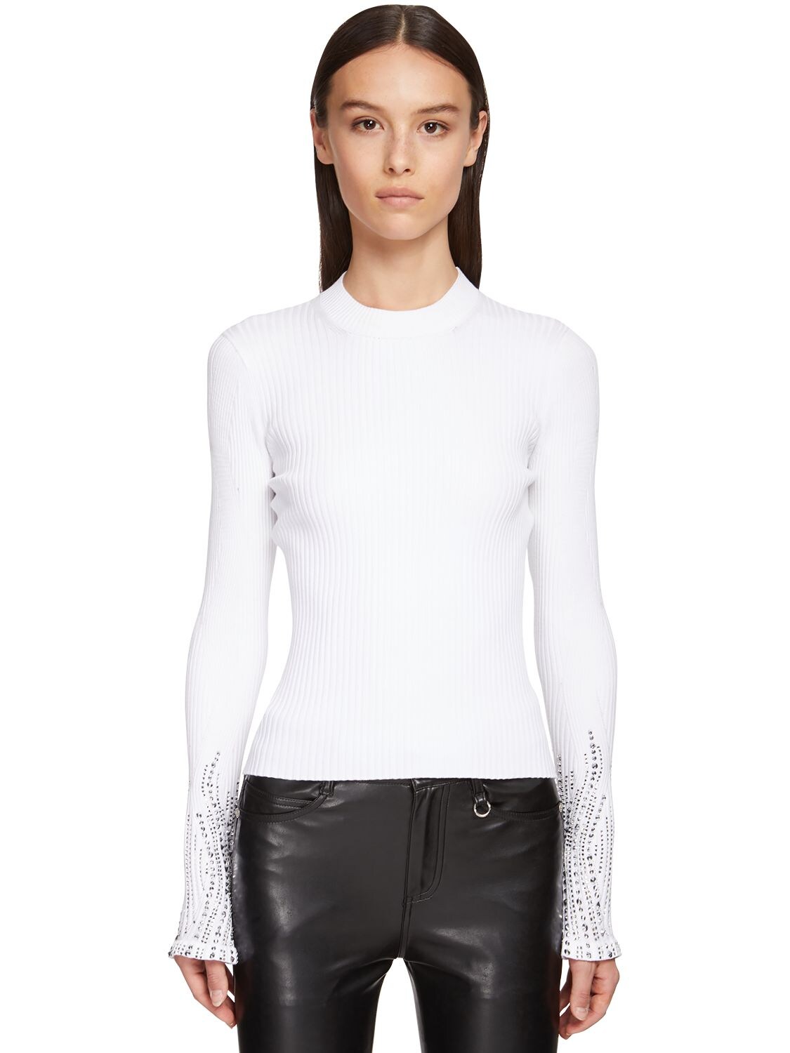 Ermanno Scervino Viscose Blend Knit Sweater W/crystals In White
