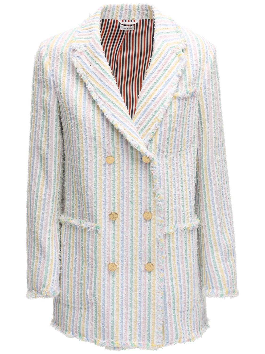 THOM BROWNE DOUBLE BREASTED STRIPED TWEED JACKET,71I524006-OTK20