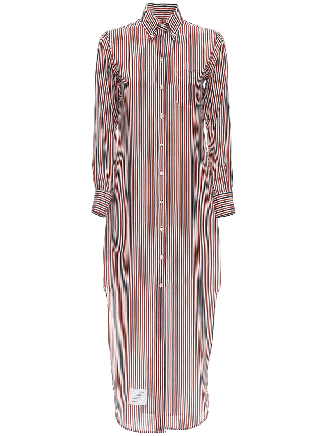 THOM BROWNE STRIPED SILK SHIRT DRESS,71I524015-OTYW0