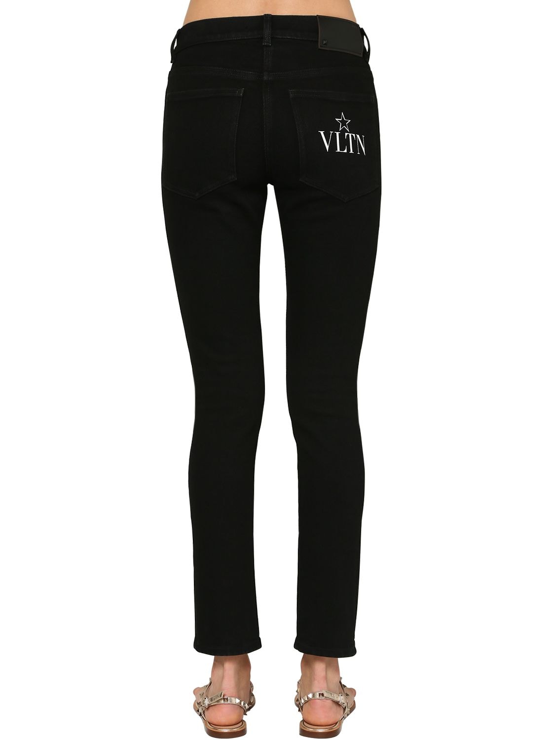 Valentino Vltn Star Print Skinny Denim Jeans In Black