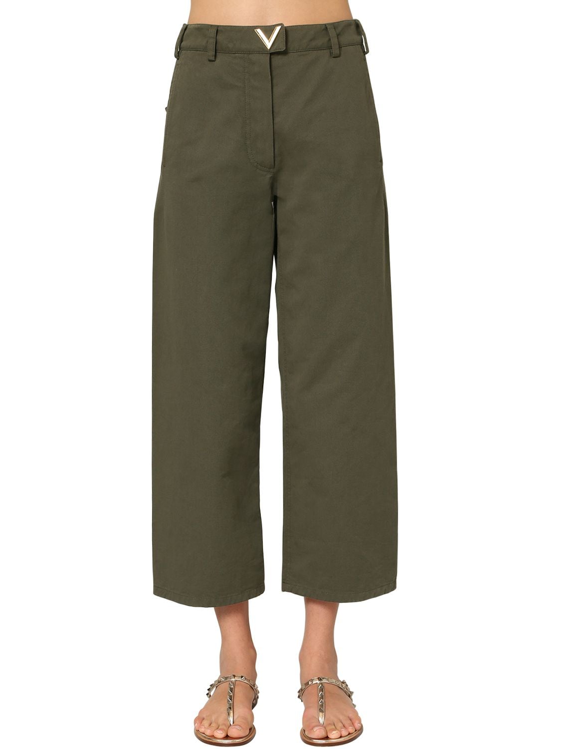 VALENTINO CROPPED WIDE LEG COTTON CANVAS PANTS,71I52O025-TDKW0