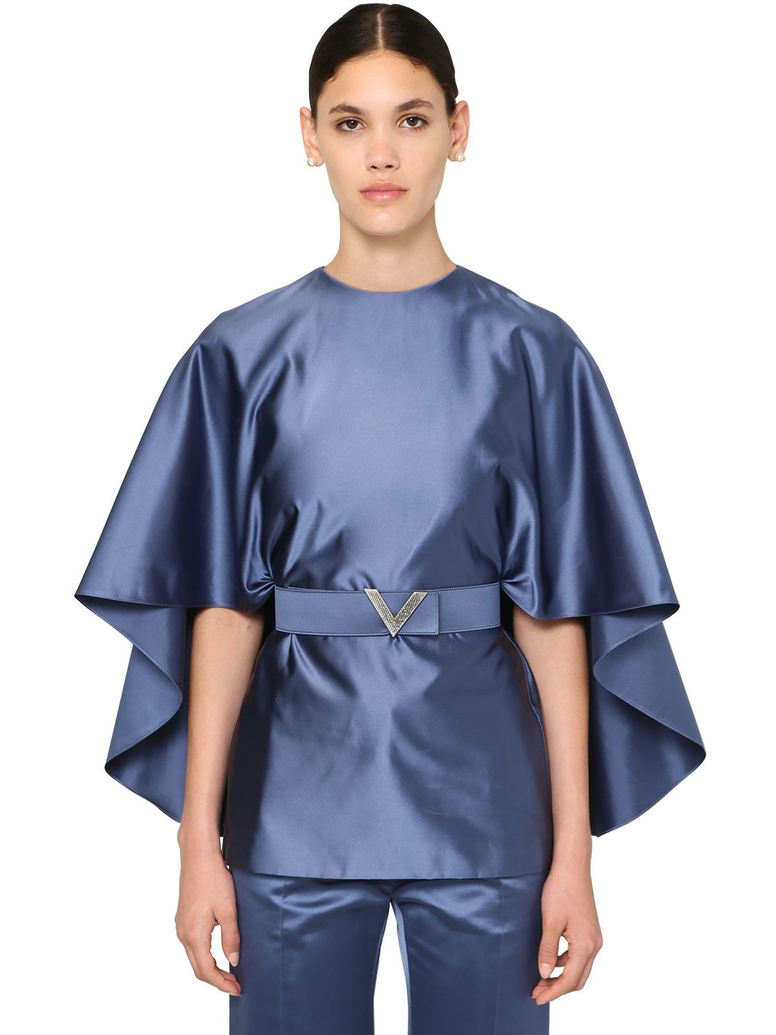 VALENTINO BELTED SILK DUCHESSE TOP,71I52O041-MDVE0