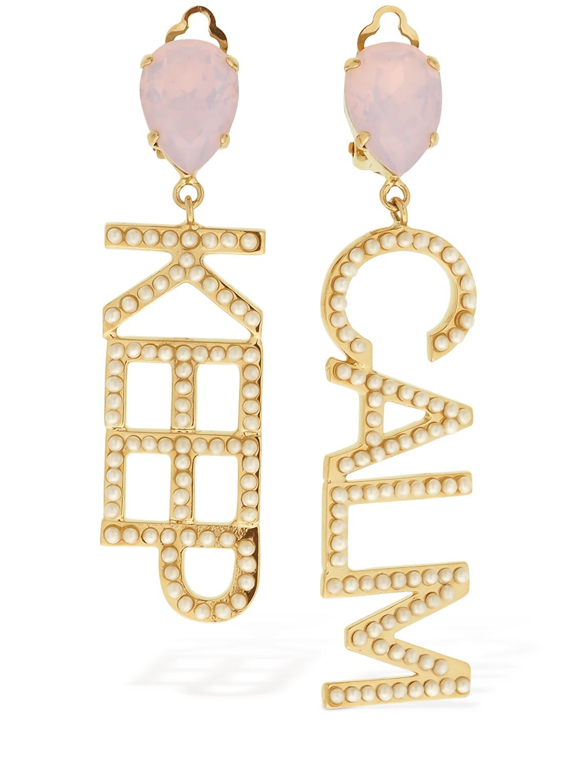 Bijoux De Famille Keep Calm Crystal Clip On Earrings In Pearl,pink