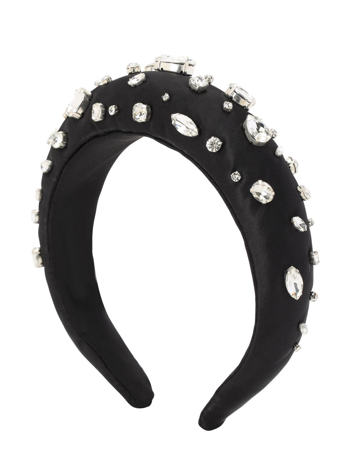 Shourouk Diana Crystal Embellished Satin Headband In Black