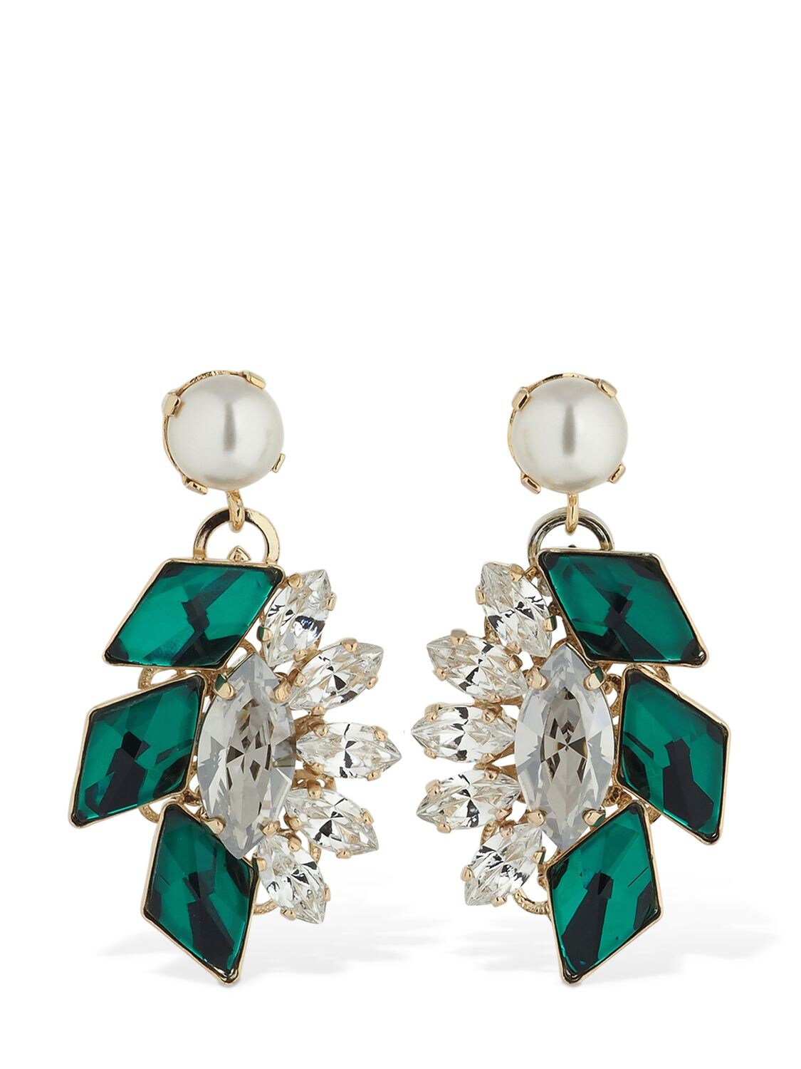Anton Heunis Post Small Cluster Pendant Earrings In Green,crystal