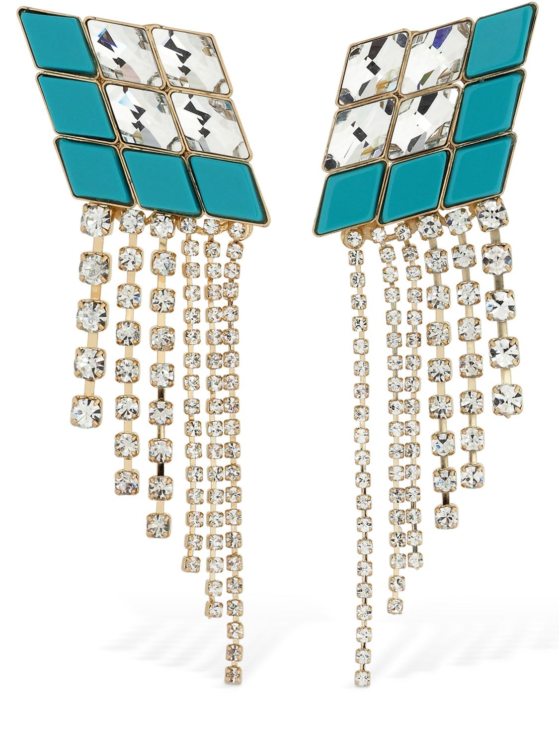 Anton Heunis Omega Diamond Cascade Earrings In Crystal,blue