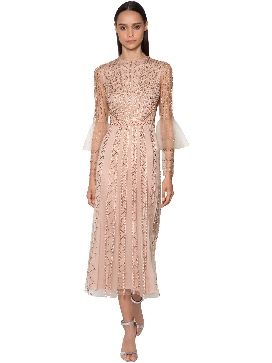 Bead & Sequin Embellished Tulle Dress
