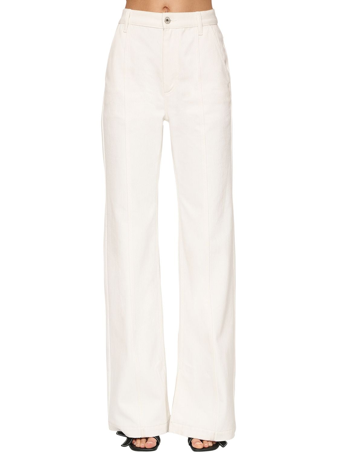 Loewe High Waist Cotton Denim Flared Jeans In White