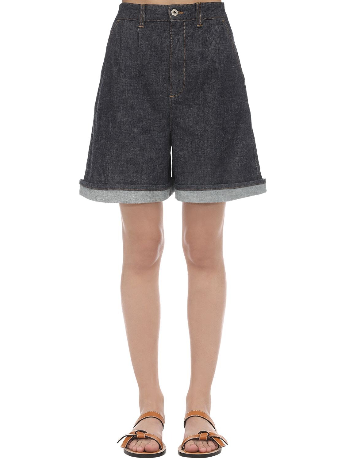 LOEWE HIGH WAISTED COTTON DENIM WIDE SHORTS,71I5BV021-NTGYMA2