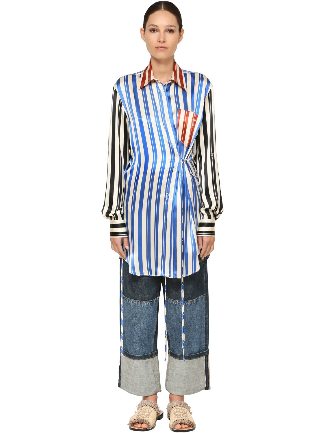 Multicolor Stripe Wrap Shirt In Azure