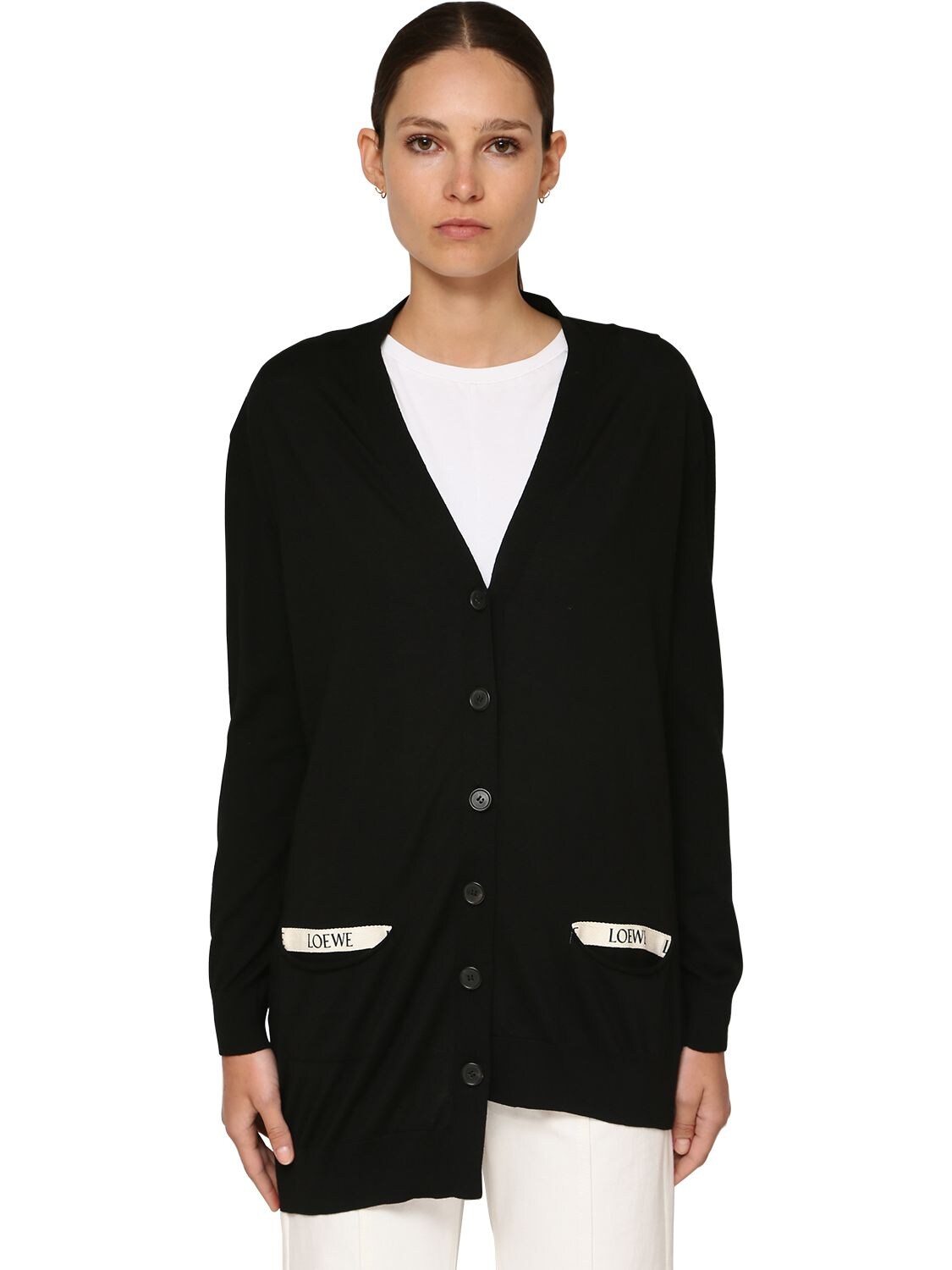 LOEWE ASYMMETRIC KNIT WOOL CARDIGAN,71I5BV043-MTEWMA2