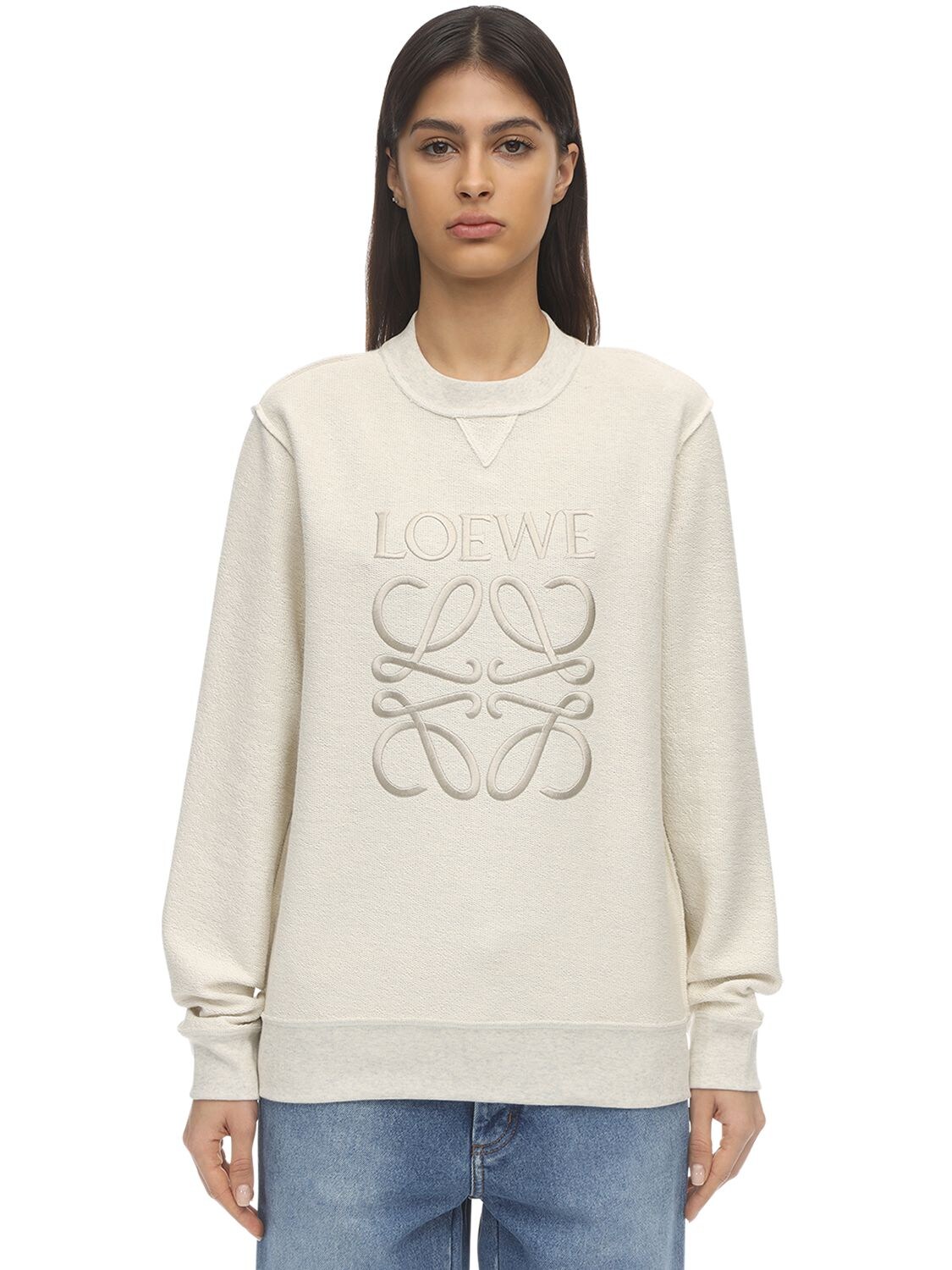 LOEWE EMBROIDERED COTTON JERSEY KNIT SWEATER,71I5BV065-MJQYNQ2