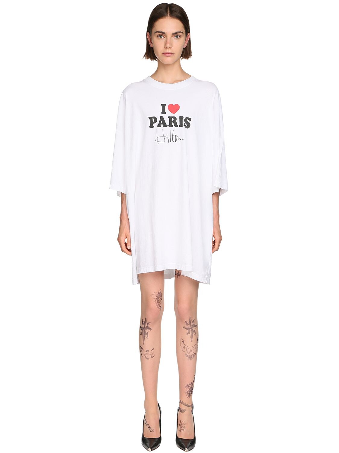 Vetements I Love Paris Hilton Cotton T-shirt In White | ModeSens