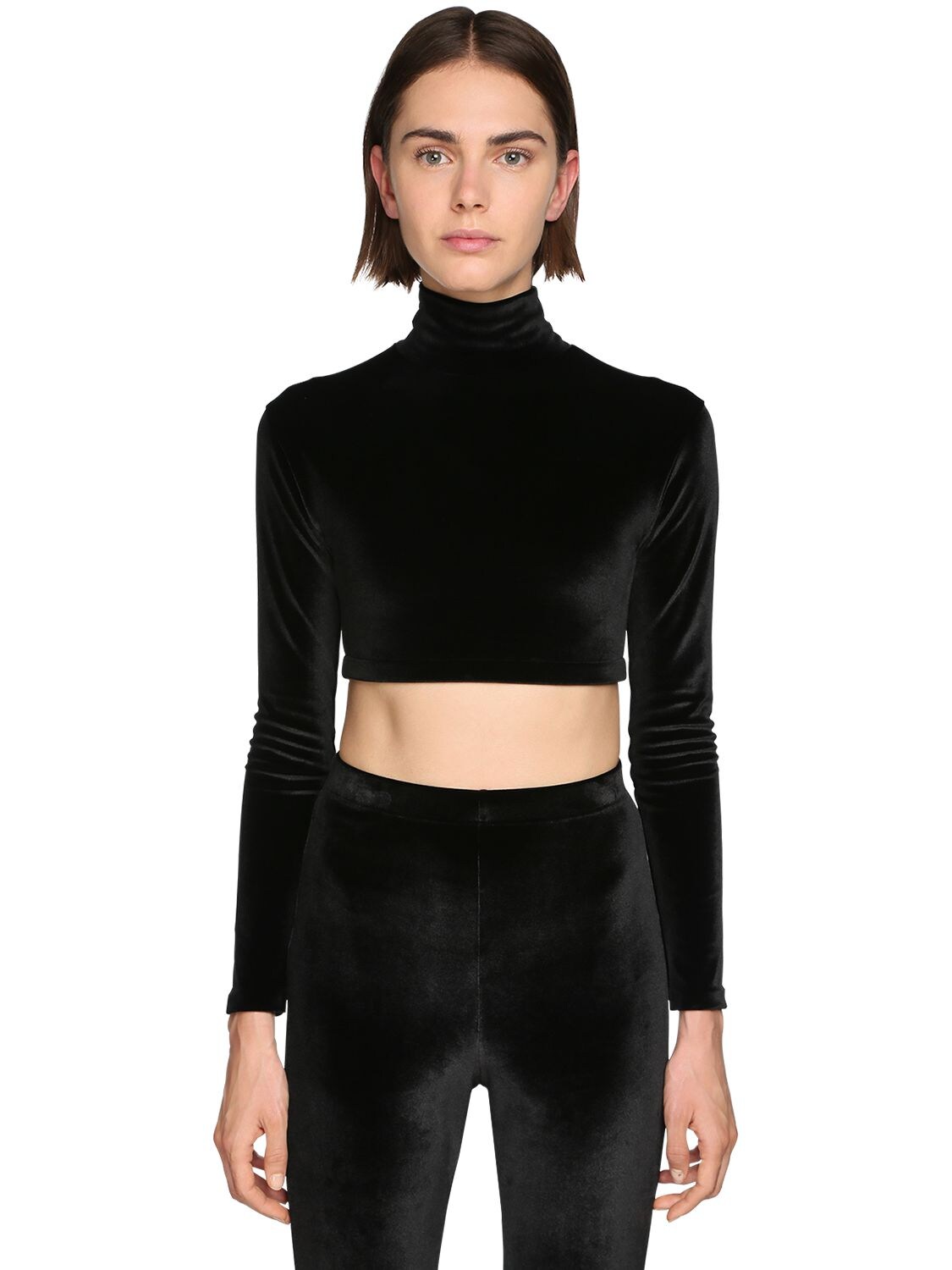 Vetements Velvet Turtleneck Crop Top In Black