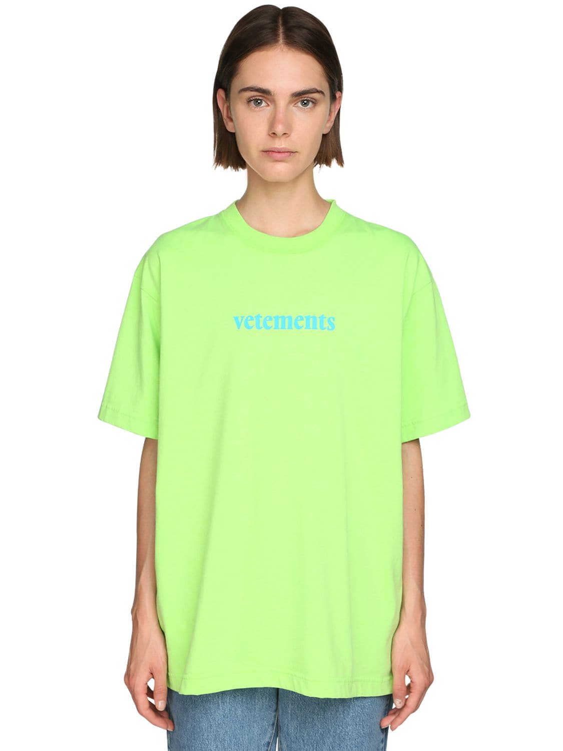 Vetements Oversize Logo Print Jersey T-shirt In Neon Green