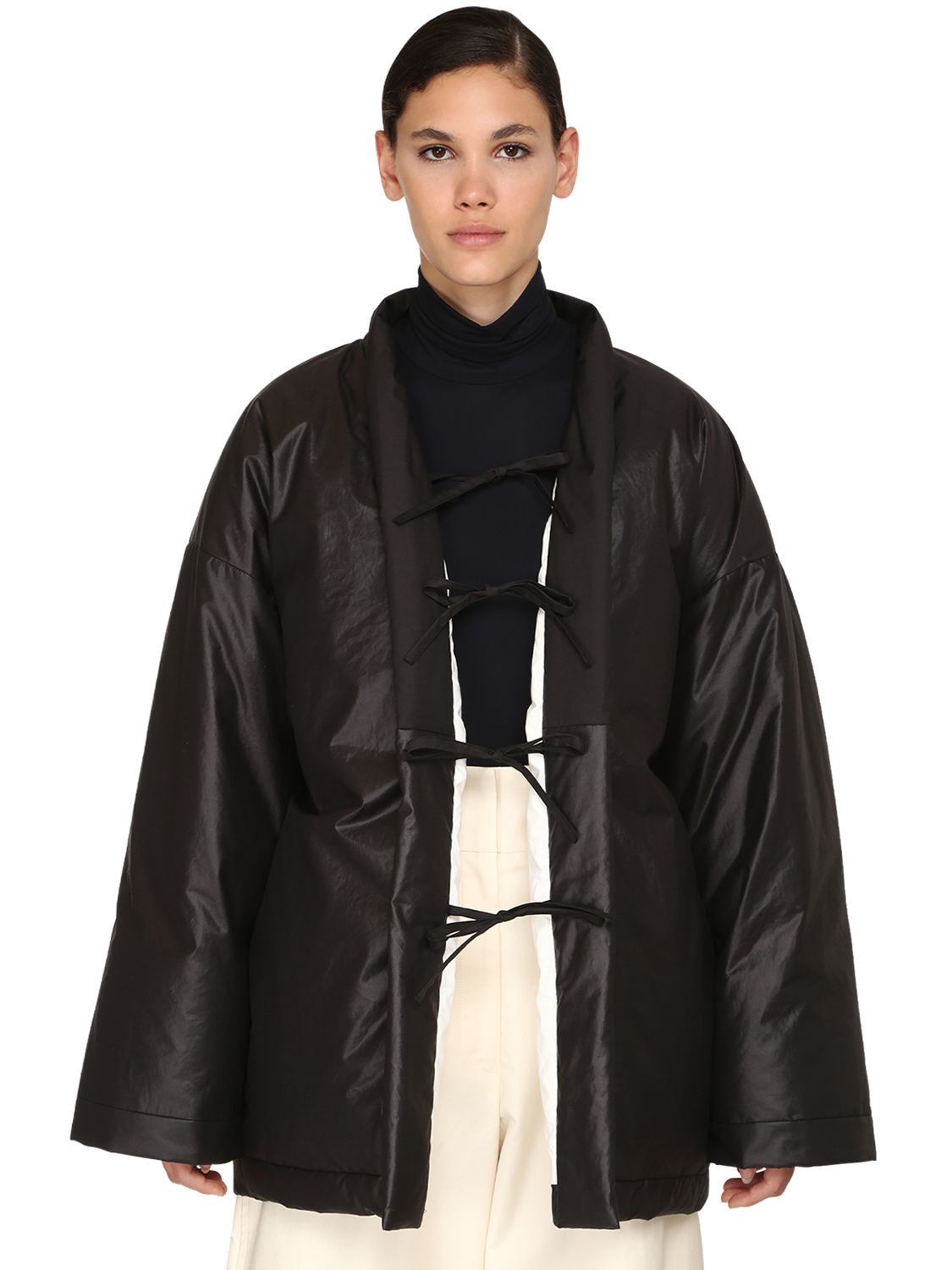 Jil Sander Reversible Quilted Cotton Blend Coat In Black