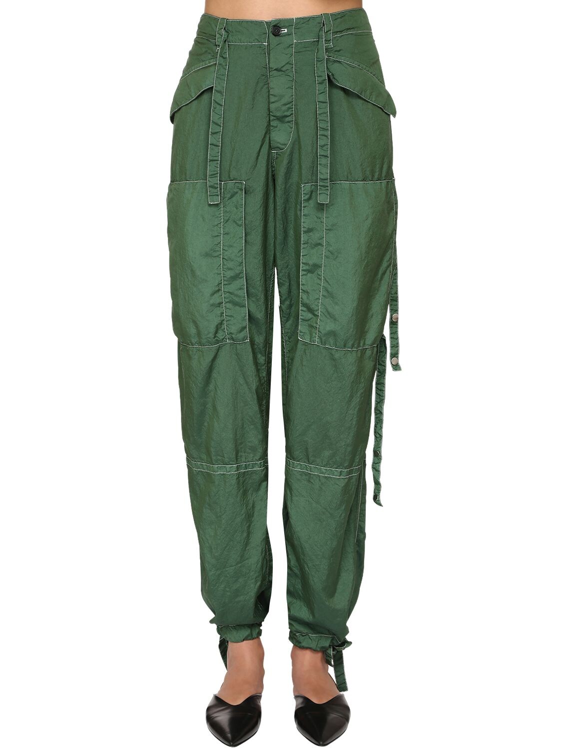 Jil Sander Silk & Nylon Canvas Cargo Pants In Green