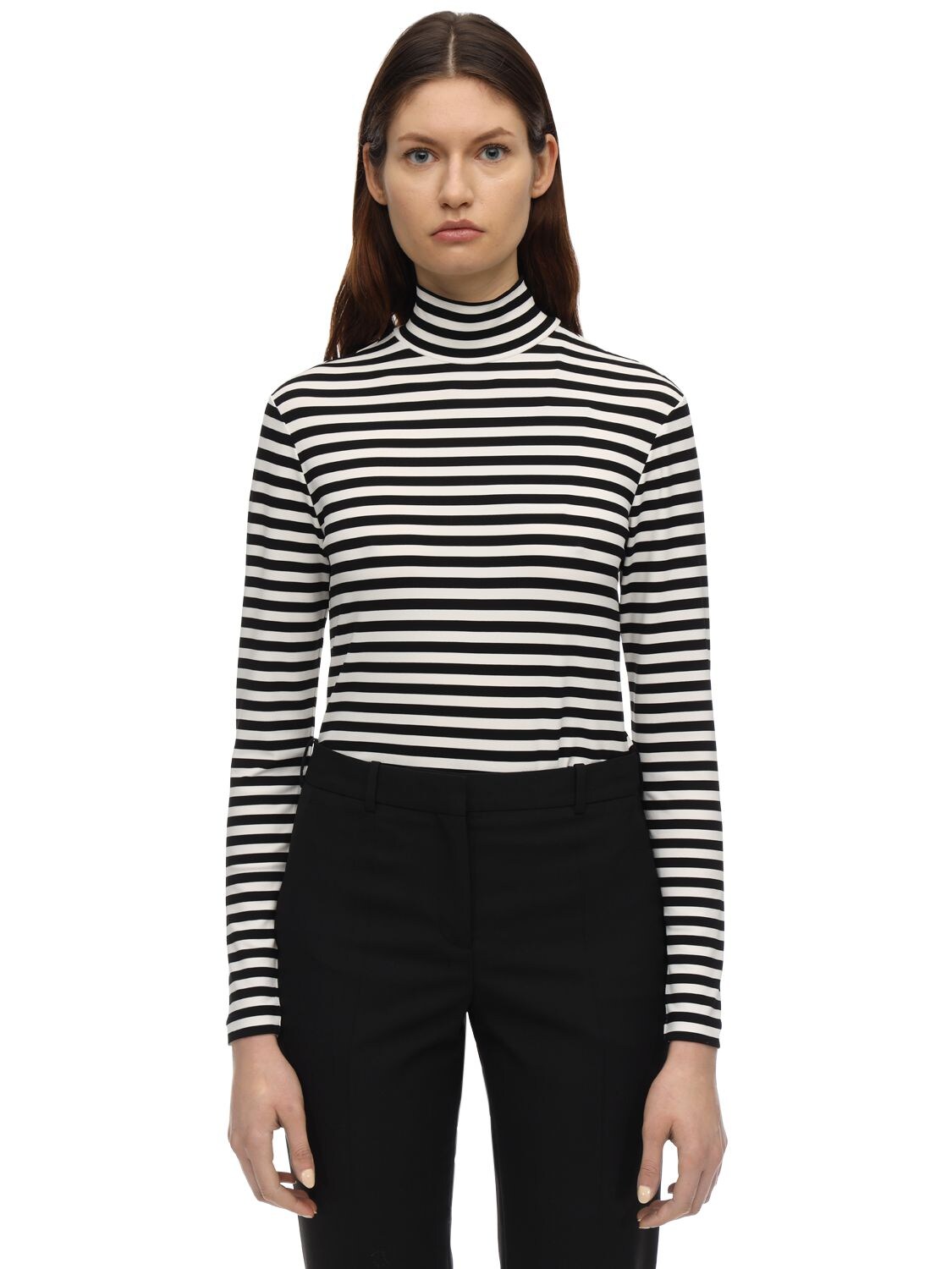 BURBERRY STRIPED CREPE JERSEY TURTLENECK TOP,71I5CE107-QTE5MZE1