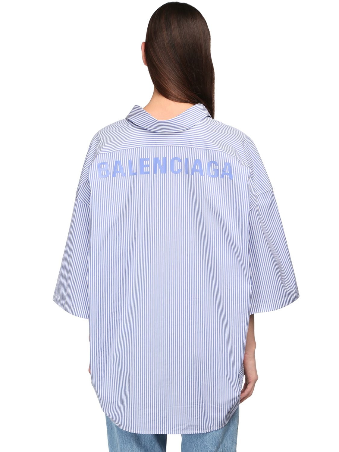 BALENCIAGA 廓形条纹纯棉衬衫,71I5CI047-NDY0MA2