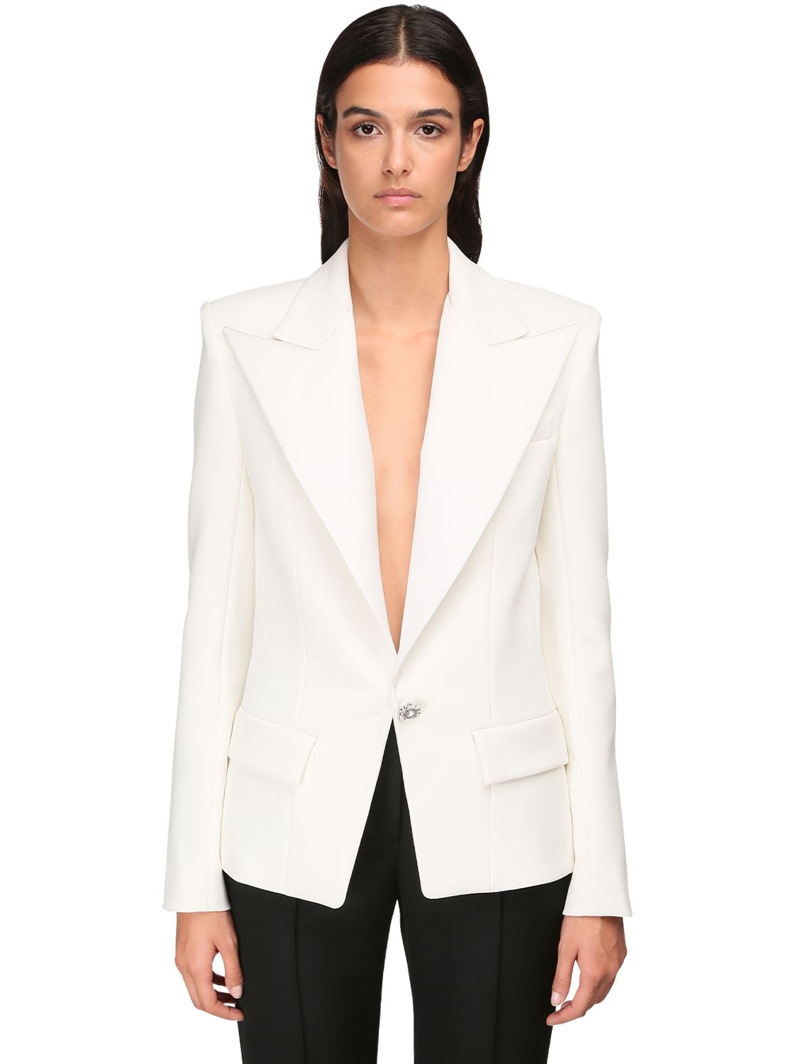 Alexandre Vauthier Crystal-button Single-breasted Crepe Blazer In Off White