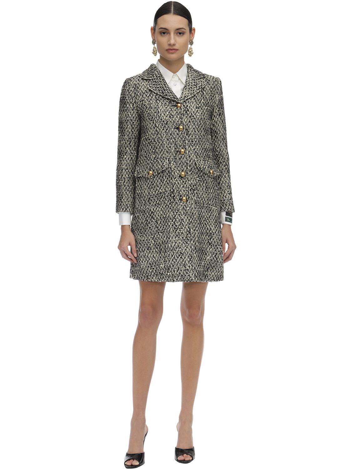 Gucci Short Flamed Tweed Quilted Coat In Grey