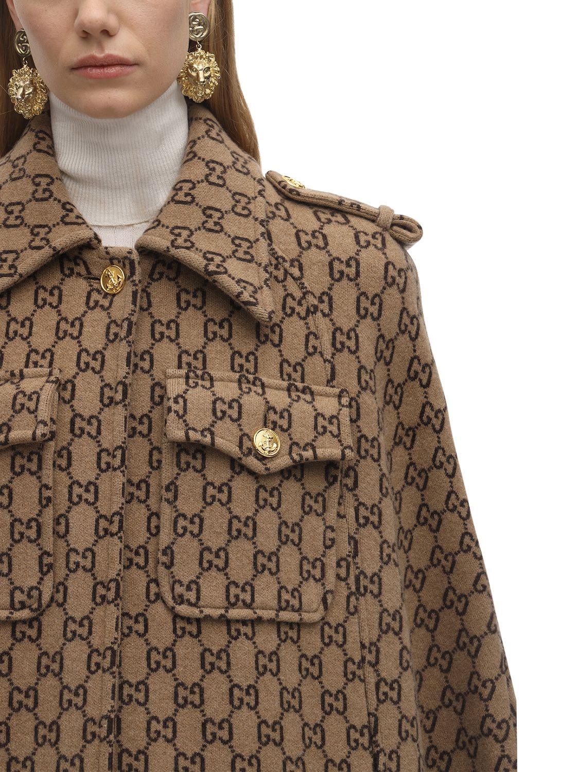 Shop Gucci Gg Wool Cloth Cape In Camel,brown