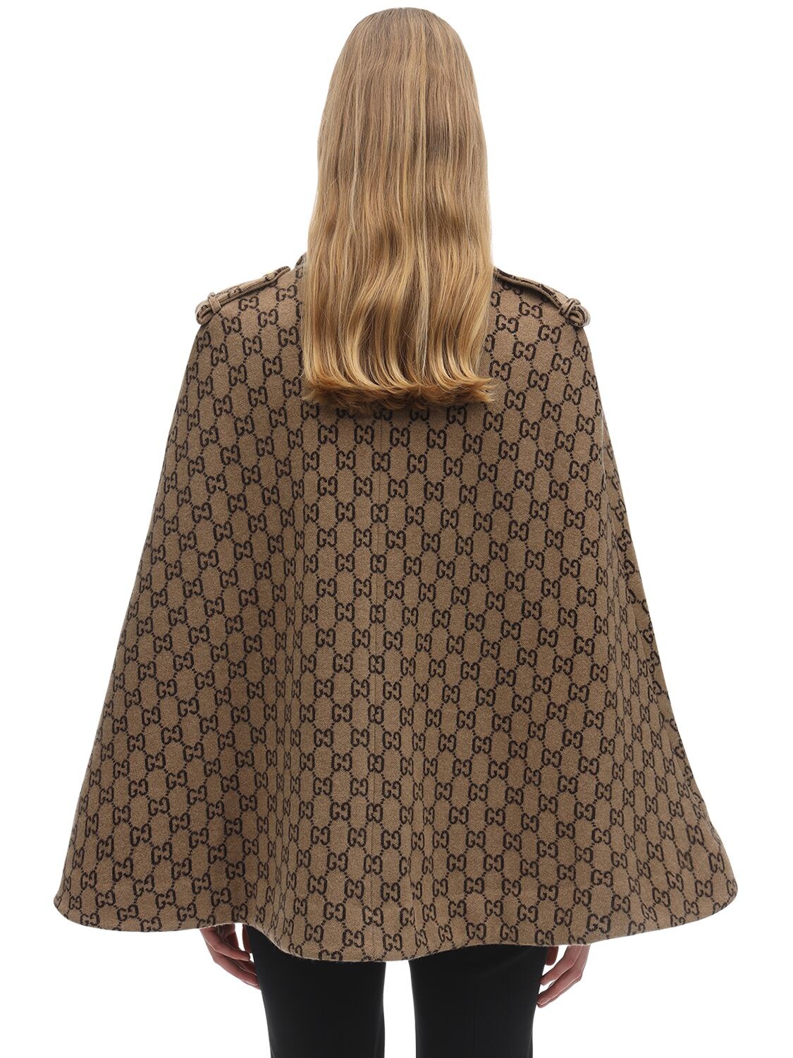 Shop Gucci Gg Wool Cloth Cape In Camel,brown