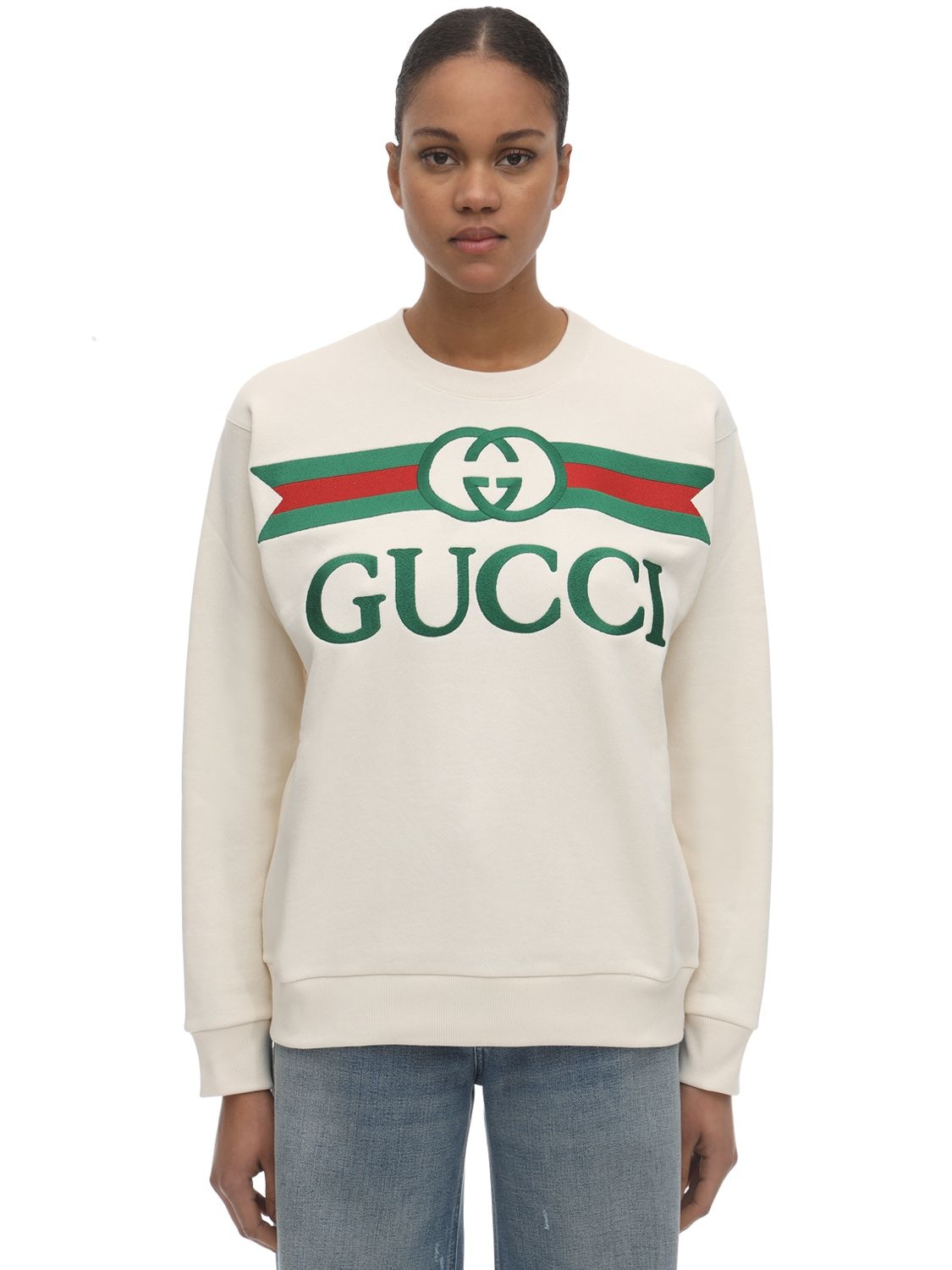 GUCCI 刺绣LOGO圆领卫衣,71I5K1078-OTIZMA2