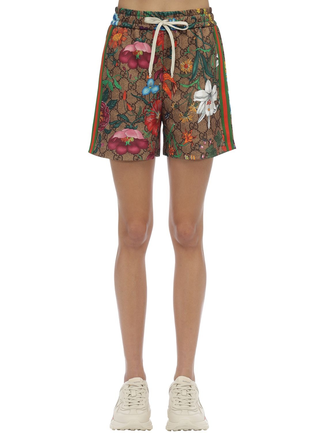 Gucci Gg Supreme & Floral Print Jersey Shorts In Multicolor