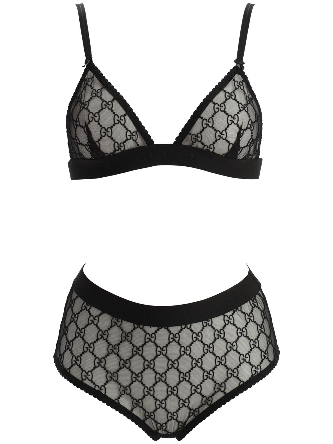 Gucci Gg Embroidered Sheer Tulle Lingerie Set In Black | ModeSens