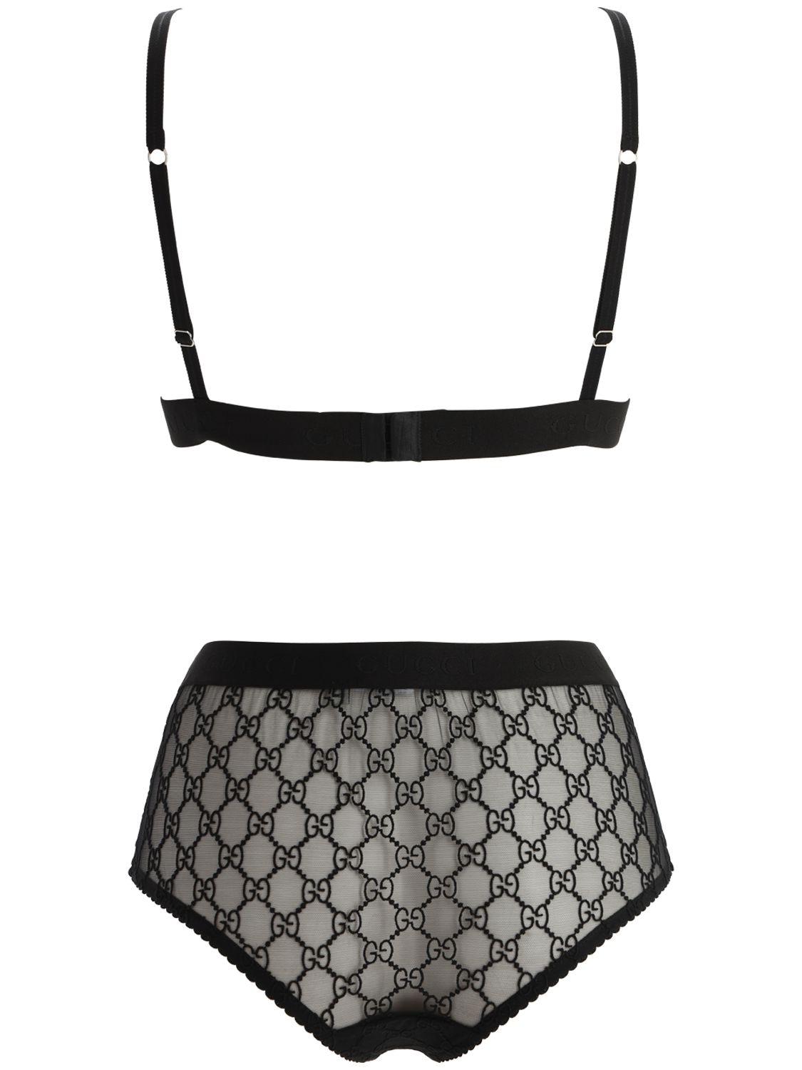 Shop Gucci Gg Embroidered Sheer Tulle Lingerie Set In Black