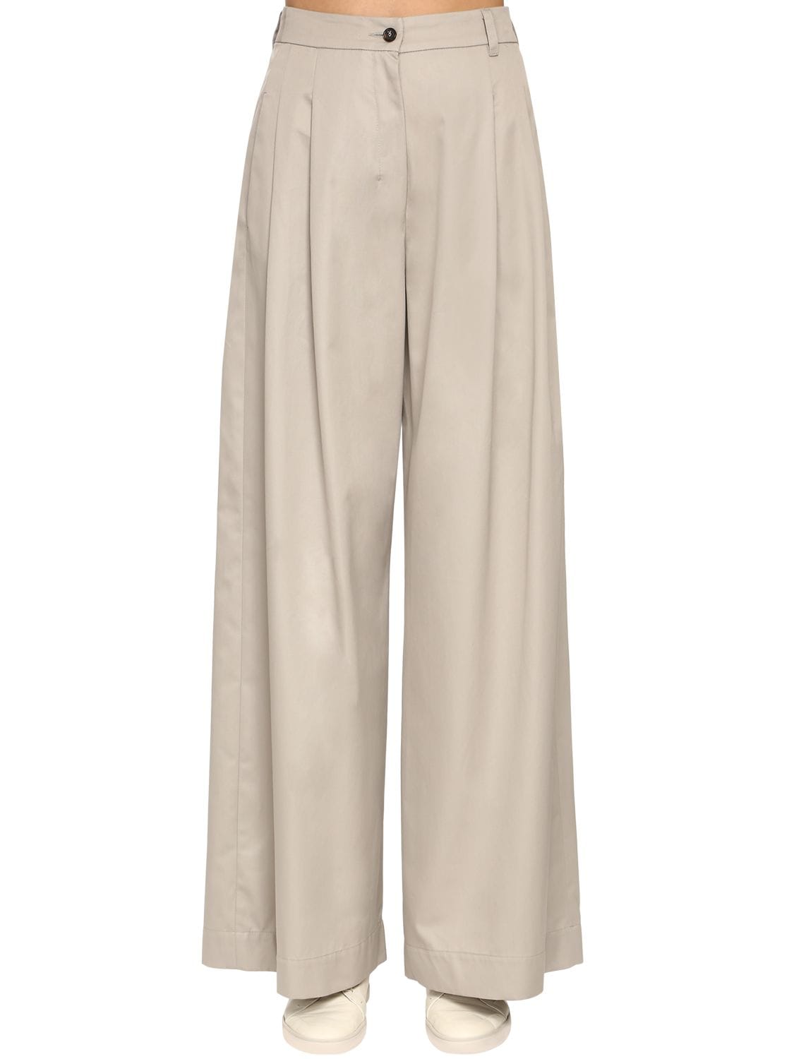 Max Mara Wide Leg Cotton Gabardine Pants In Light Grey Modesens