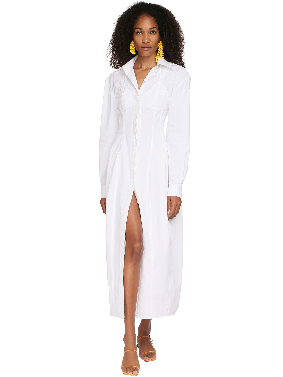 Jacquemus Back Cutout Cotton Poplin Midi Dress In White