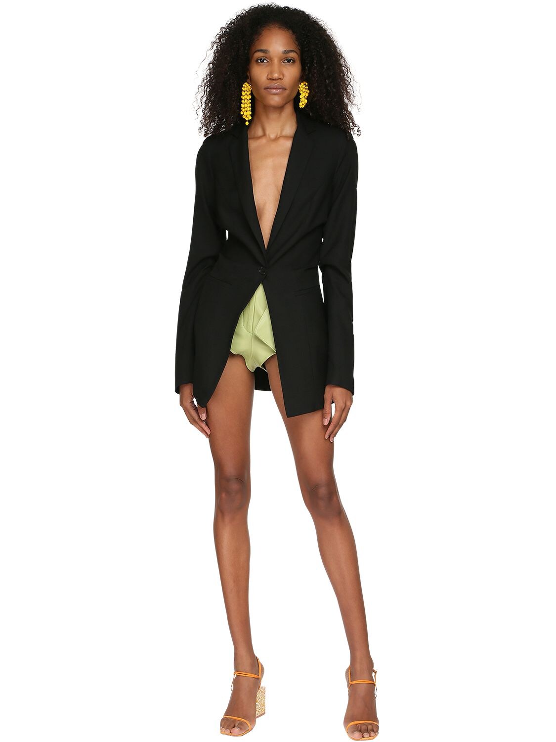 Jacquemus Fitted Viscose Canvas Long Blazer In Black