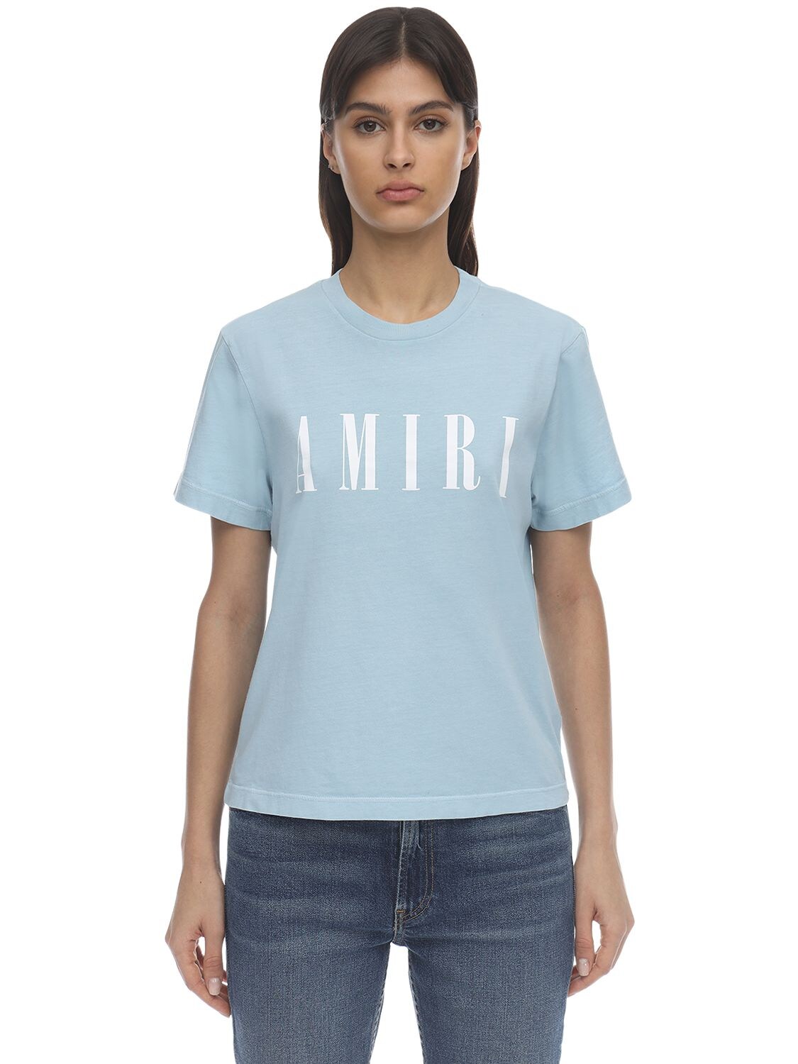 Amiri Logo Printed Cotton Jersey T-shirt In Light Blue