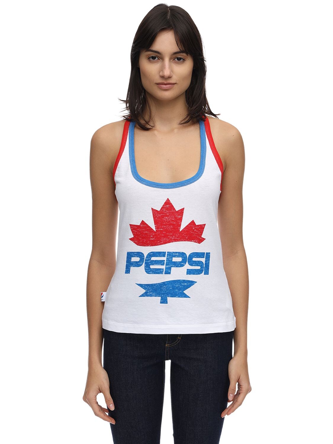 DSQUARED2 PEPSI PRINT COTTON JERSEY TANK TOP,71I5L9009-OTCZ0